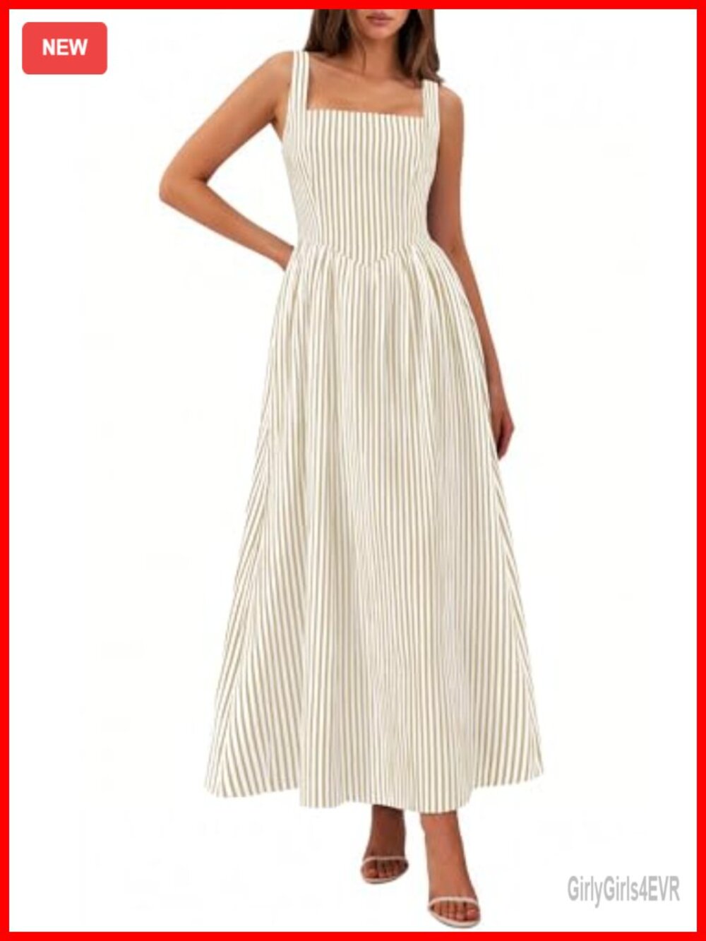 Striped Maxi Dress Square Neck Sleeveless Fit & Flare Sundress